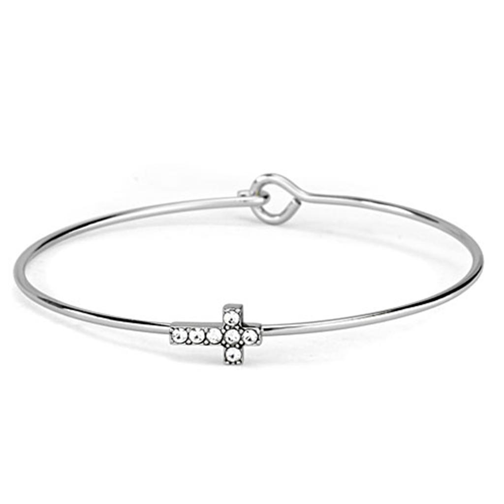 LO3266 - Rhodium Brass Bangle with Top Grade Crystal  in Clear